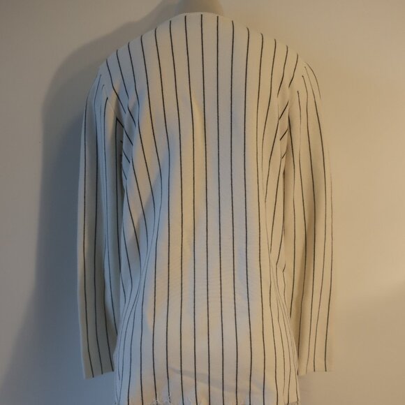 Womens Theory Hayden White Black Striped V-Neck Fringed Knit Pullover Sweater M* - Picture 8 of 12